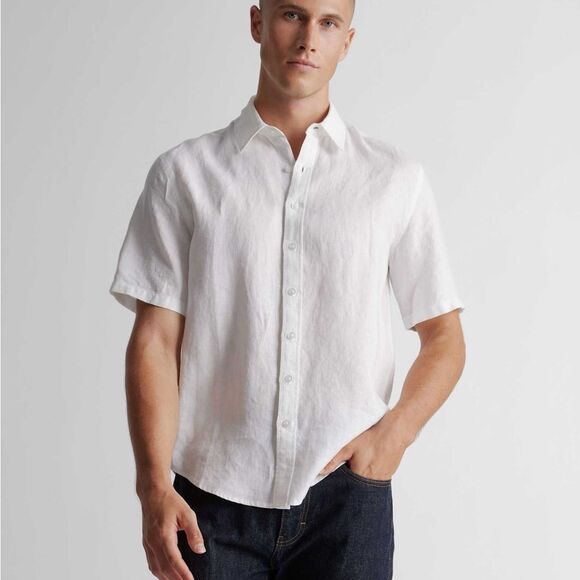 Quince 100% European Linen Relaxed Short Sleeve Shirt White - Picture 1 of 11